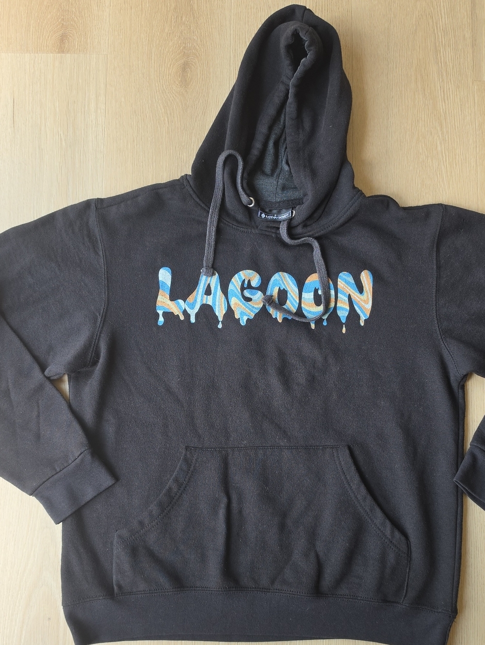 Black Hoodie with Blue-Tan Graphic
